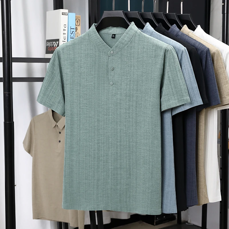 Summer Clothing Men Linen - Camisas Masculinas de Linho Texturizado com