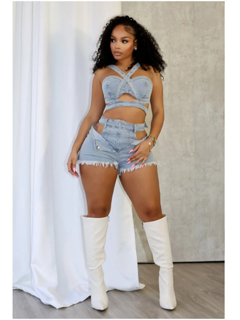 Summer Clothing Stores - Sexy jean 2 peça define roupa
