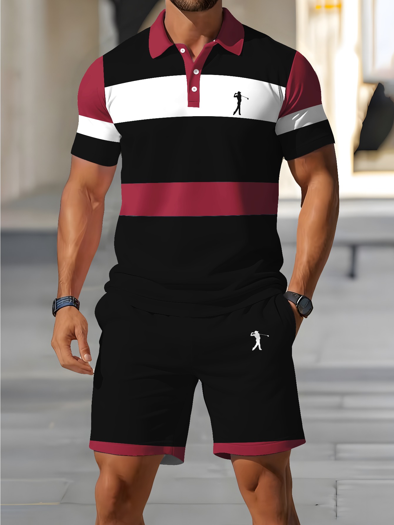 Summer Clothing Design - Conjunto de Camisa Polo Masculina Verão