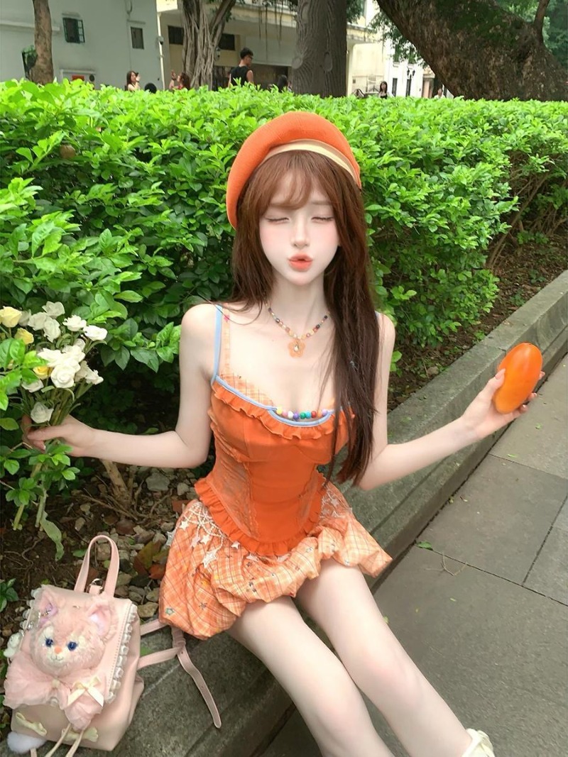 Novo Conjunto de Verão Laranja - Summer Clothing Set For Girls avaliação e preço