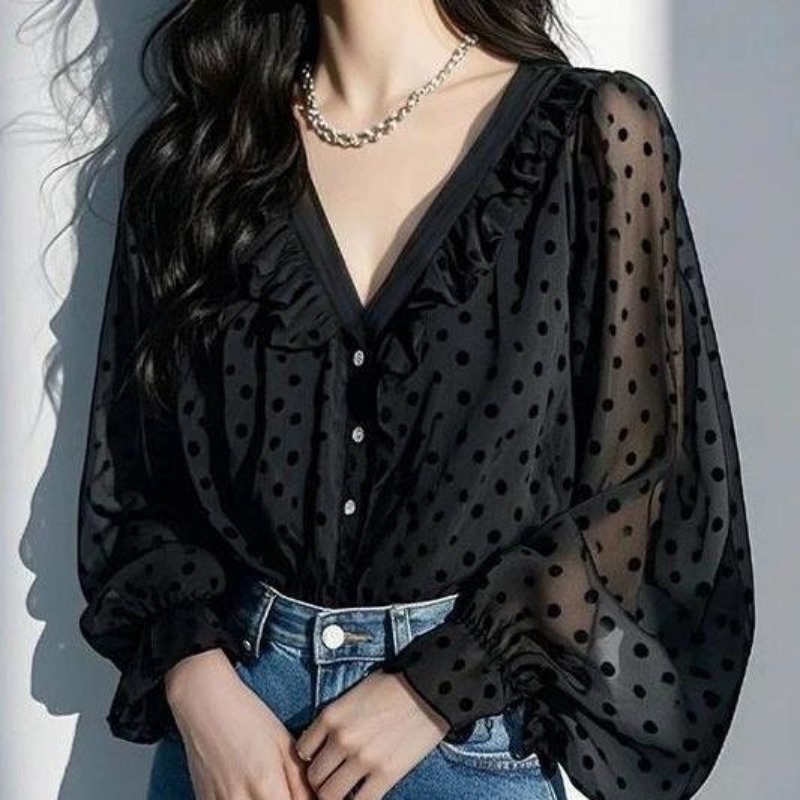 Polka dot sexy blusa de chiffo - Summer Clothing Offers avaliação e preço